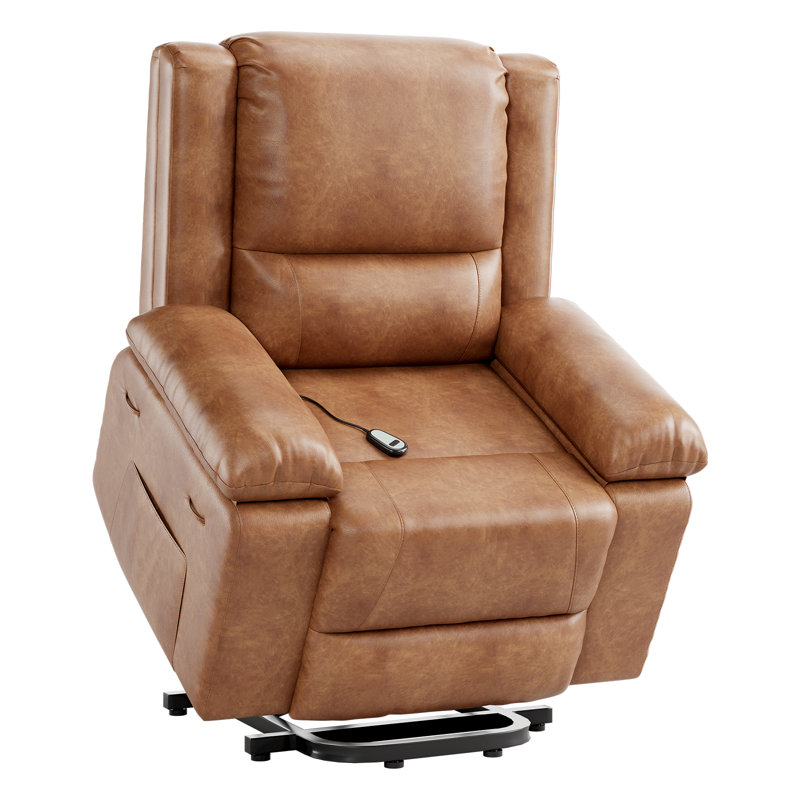 Power Lift Recliner Chair with Heat and Massage, Faux Leather Electric Recliner, Heavy-Duty Lift Chair, Tan