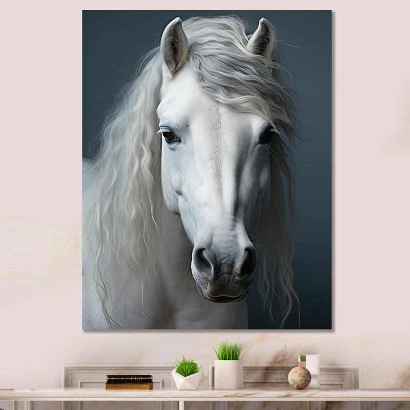 Kendallyn White Horse Crisp, impression monochrome sur toile, H 44 po x l 34 po x P 1,5 po, Toile tendue