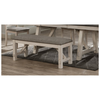 Banc de salle à manger rembourré de style chalet avec finition gris craie et coussin crème, meuble d'entrée ou de chambre à coucher en bois de 48 po