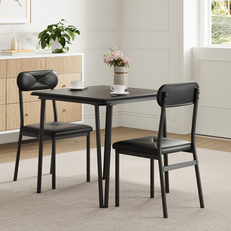 3 Pieces Dining Table Set, Square Kitchen Table and Upholstered Chairs for 2