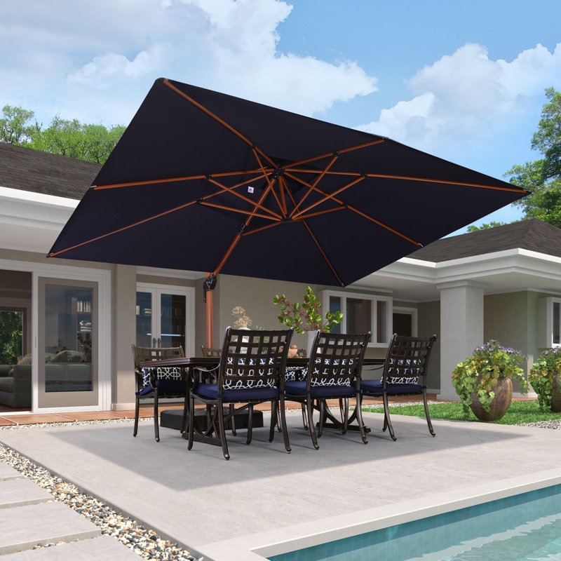 Epling 156'' x 120'' Rectangular Cantilever Umbrella with Crank Lift , Counter Weights Included, Navy Blue