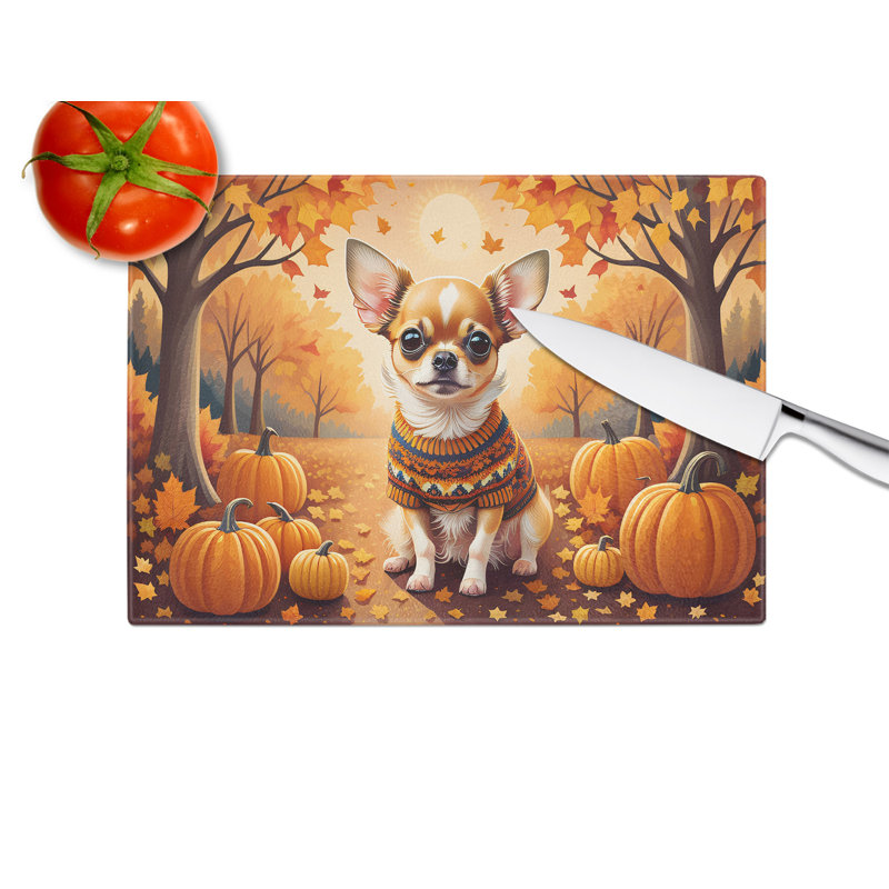 Chihuahua Fall Glass Cutting Board Large