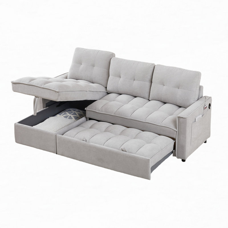 Canapé modulaire réversible avec chargement USB et tiroir de rangement, Chenille gris pâle
