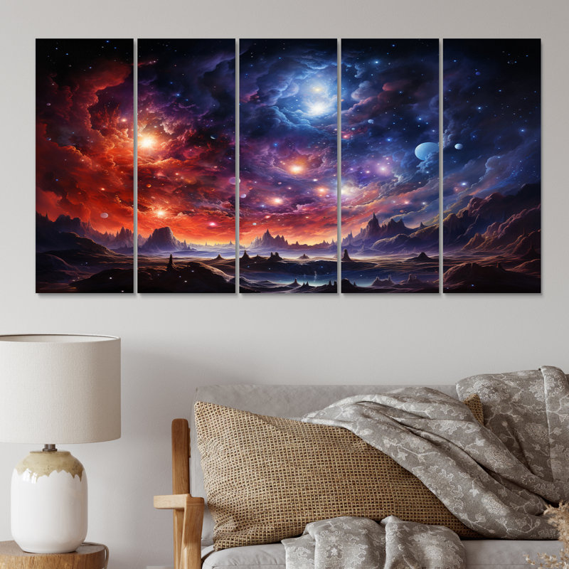 «Galaxy Celestial Fireworks IV», reproduction d'art sur toile - 5 panneaux égaux