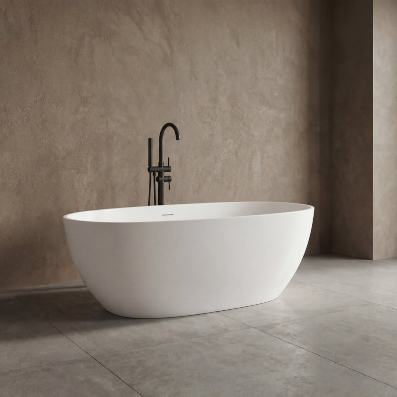 63" x 30.71" Freestanding Soaking Solid Surface Bathtub