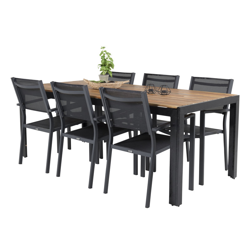 Bhavya 6 - Person Acacia Solid Wood Patio Dining Set Rectangular Table