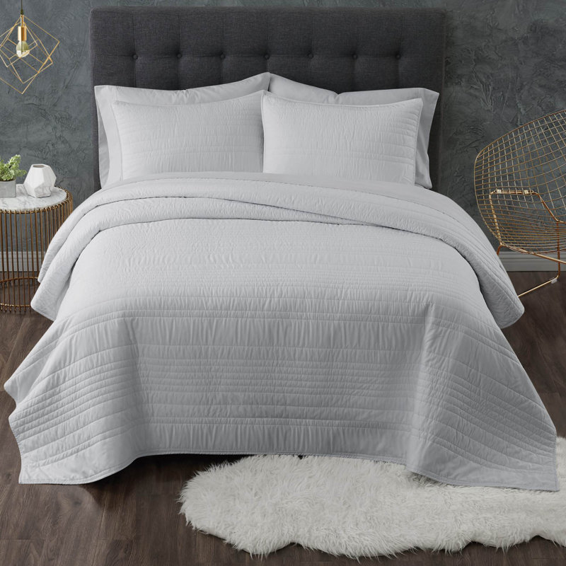 Ensemble de courtepointe antimicrobien Trely Calm, Courtepointe double / grand + 2 taies décoratives, Gris