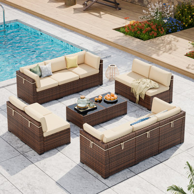 Mecayla 10 Person Wicker Outdoor Modular Sectional Seating Group With Cushions