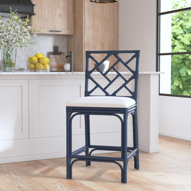Fulton Woven Stool, Counter Stool (24" Seat Height), White Seat / Navy Frame