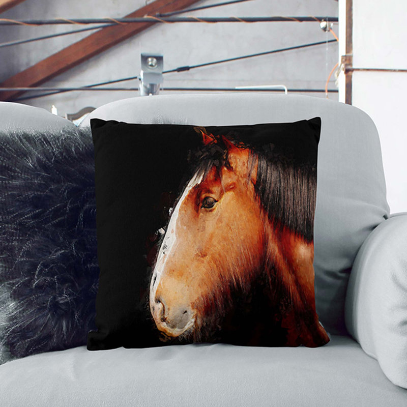 Brown Shire Horse In Abstract Square Throw Cushion, 40cm H x 40cm W x 15cm D