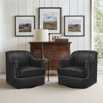 Genuine Leather Swivel Barrel Chairs