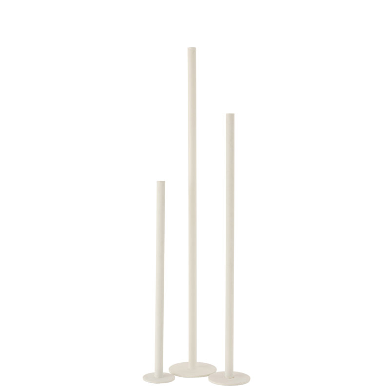 3 Piece Metal Tabletop Candlestick Set, Matte White, 100cm H x 15cm W x 15cm D