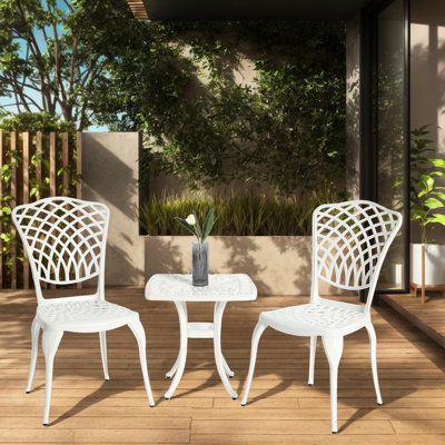 Mobilier de patio extérieur 3 pièces - fonte d'aluminium, 2 chaises et 1 table antirouille de style classique blanc pour patio, cour arrière en aluminium à processus d'assemblage simple, conception de jardin, facile à assembler