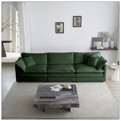 Ensemble de canapé de 3, 1 + 1 + 3 sièges, ensemble de canapé de salon, fauteuil d'appoint, causeuse et canapé à trois places, ensemble de canapés à accoudoirs ronds de style moderne 3 pièces, chenille verte
