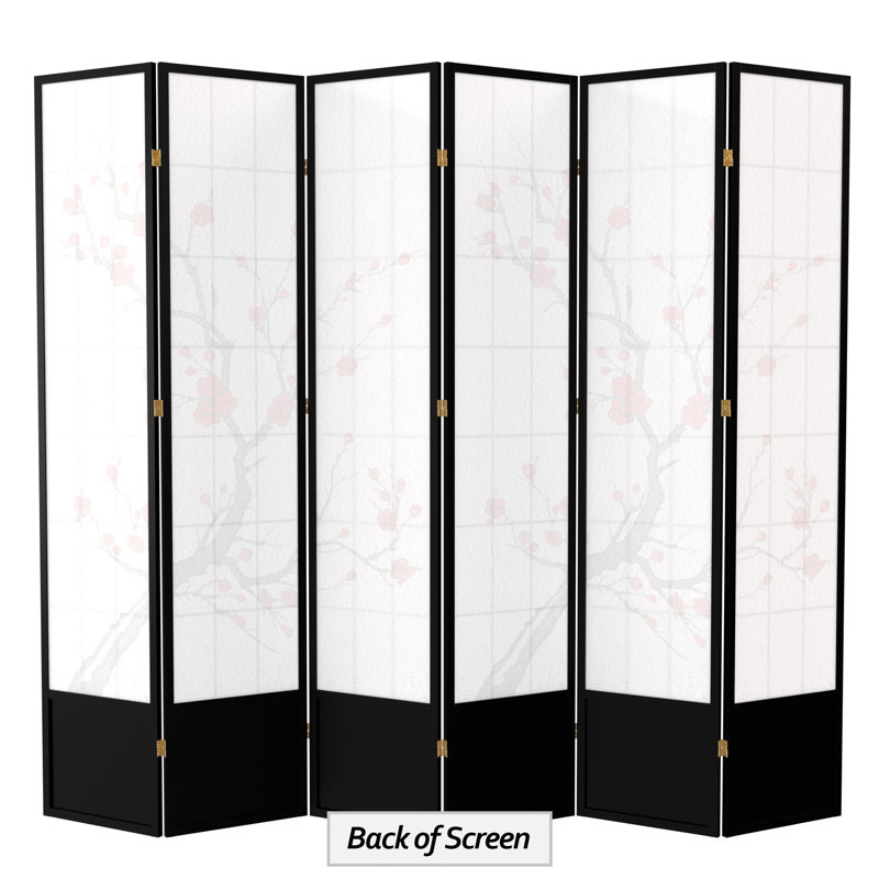 83.5" Cherry Blossom Shoji Room Divider, Black, 6