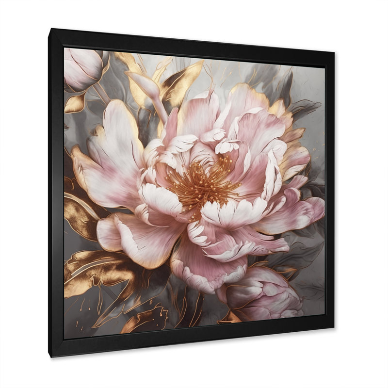 «Pink Gold Pe pivoens Petals» - reproduction d'art sur toile encadrée, H 30 po x l 30 po, Impression encadrée, Noir
