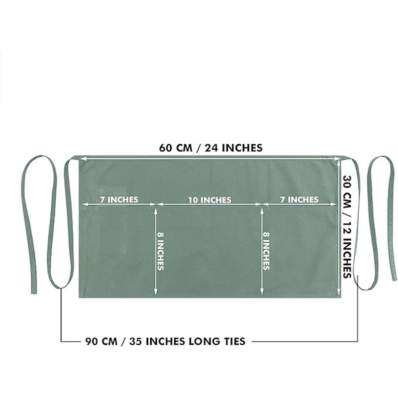  Paquet de 2 tabliers de service vert avec 3 poches et sangles de taille longue Dreamology, Vert, Paquet de 3