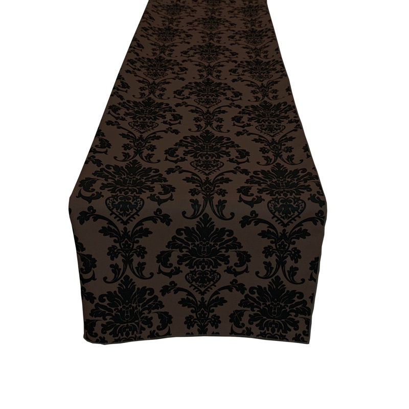 Poplin Damask Table Runner, 60" L x 12" W, Brown
