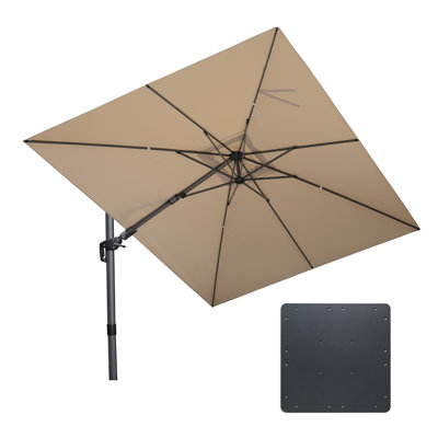 Parasol carré en porte-à-faux beige 9 "x 12" avec base en tôle d'acier