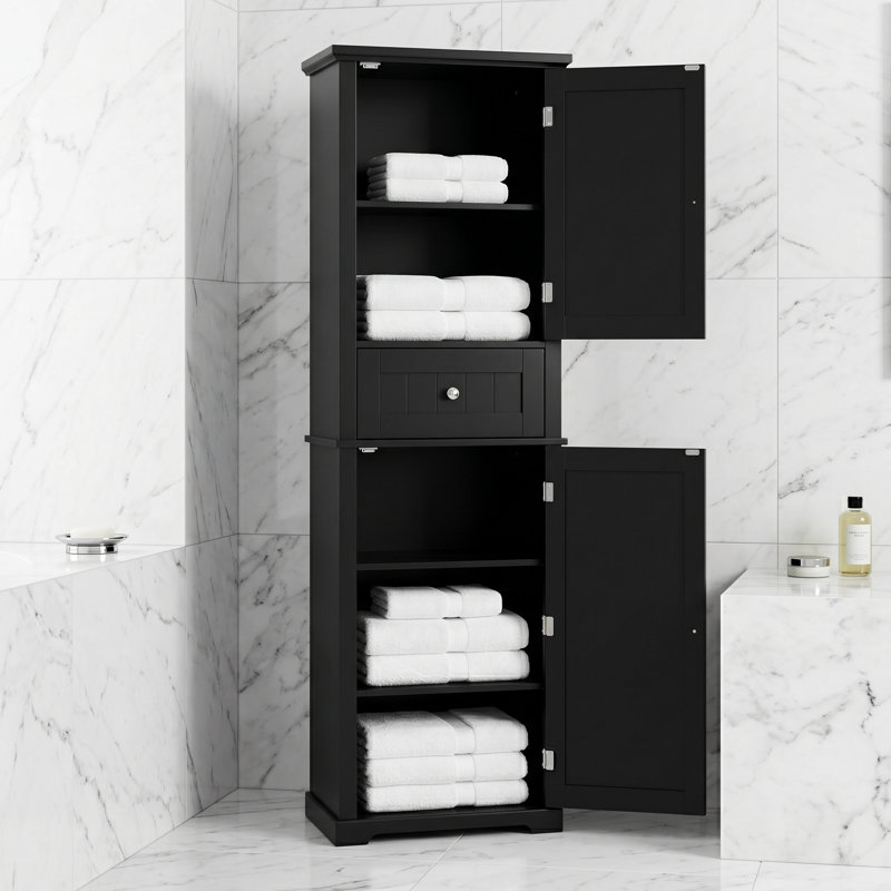 Denai Freestanding Bathroom Linen Cabinet Tall Storage Cabinet, Black