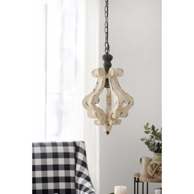 Lustre en bois de style campagnard blanc vieilli de style campagnard Chandeliar, ampoule non incluse