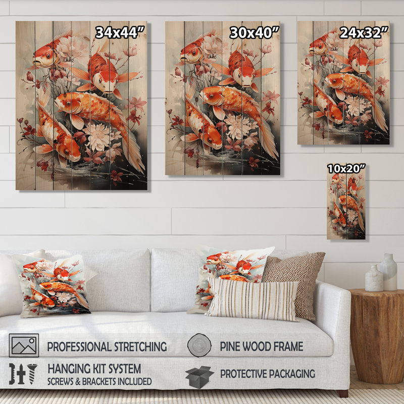 Pêche au koi contemporain I, H 40 po x l 30 po x P 0,78 po