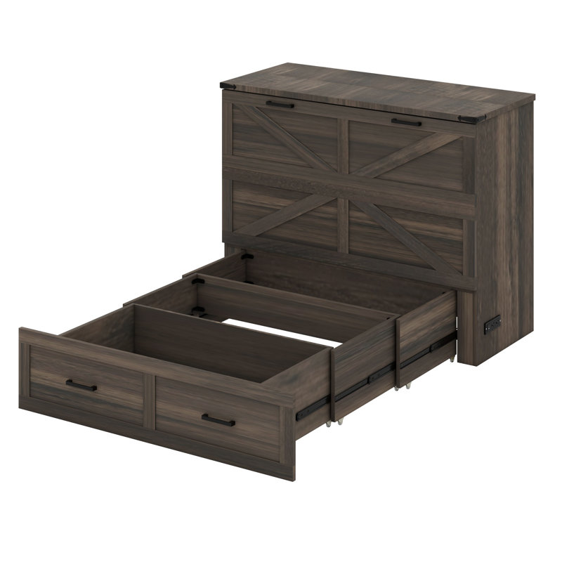 Lit escamotable avec lit plateforme escamotable et grand tiroir de rangement Murphy, Gris rustique