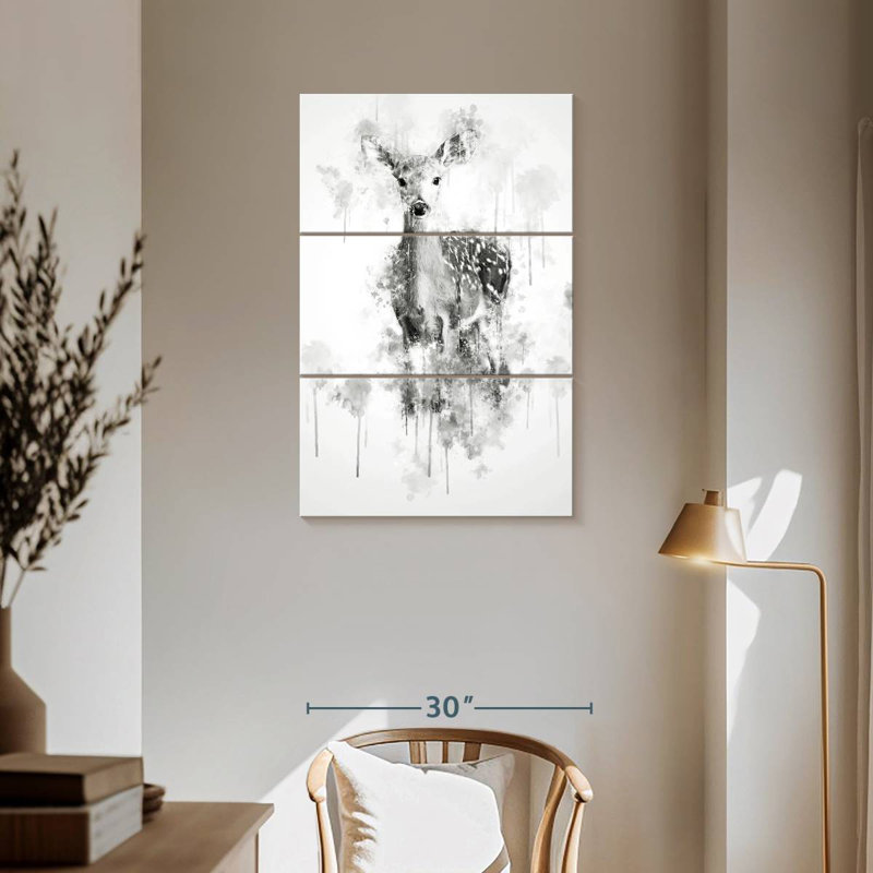 Cerf Brampt noir et blanc, H 57 po x l 36 po