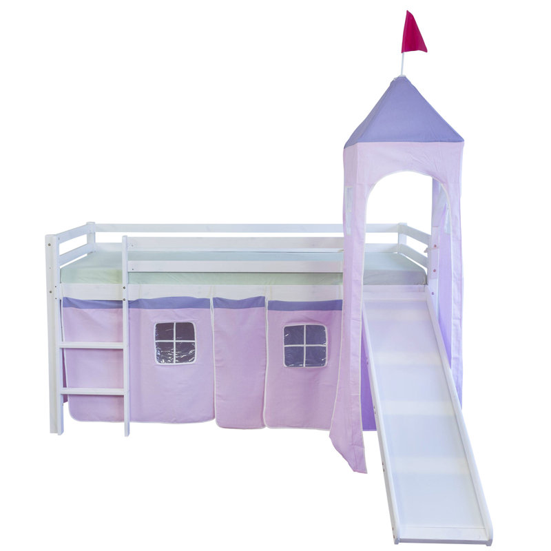 Alvin European Single (90 X 200Cm) Solid + Manufactured Wood Low Loft Bed by Zoomie Kids, Light Pink