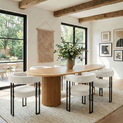 6 - Person Dining Table Sets With Oval Table & 6 Upholstered Velvet Chairs