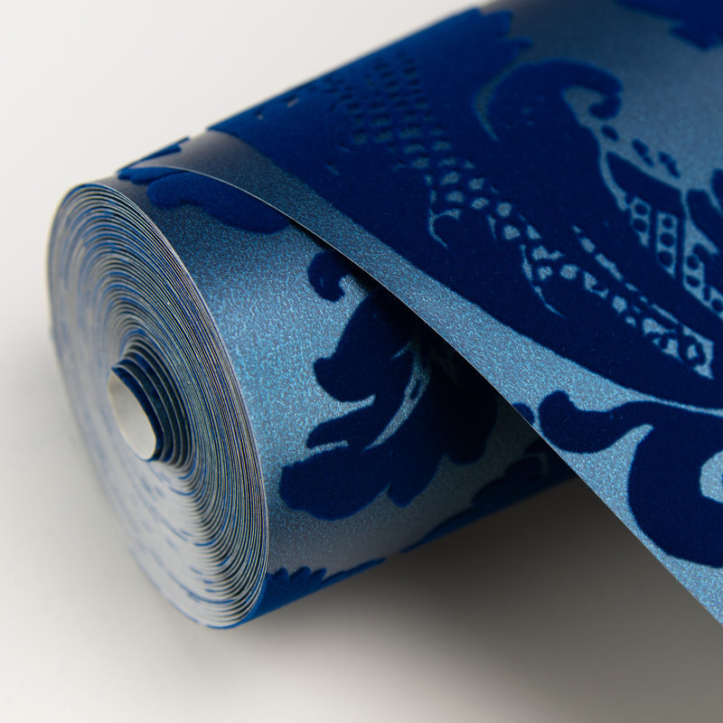 Rouleau de papier peint damassé L 33 pi x l 20,5 po Melvin, Bleu