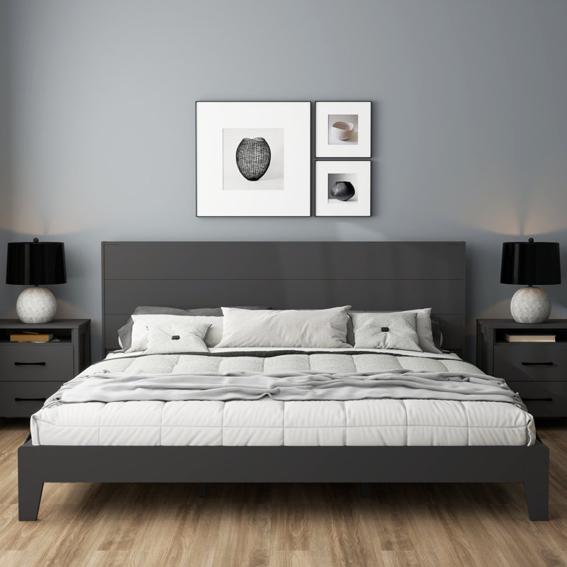 Allyannah Levison Platform Bed With Headboard, King, Graphite Gray