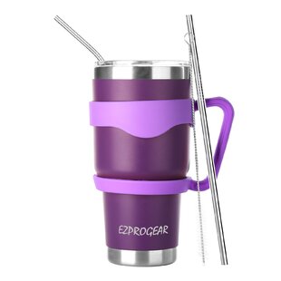 Ezprogear 30 oz 2 Pack Stainless Steel Tumbler Double Wall Vacuum Insulated  with Straws and Handle