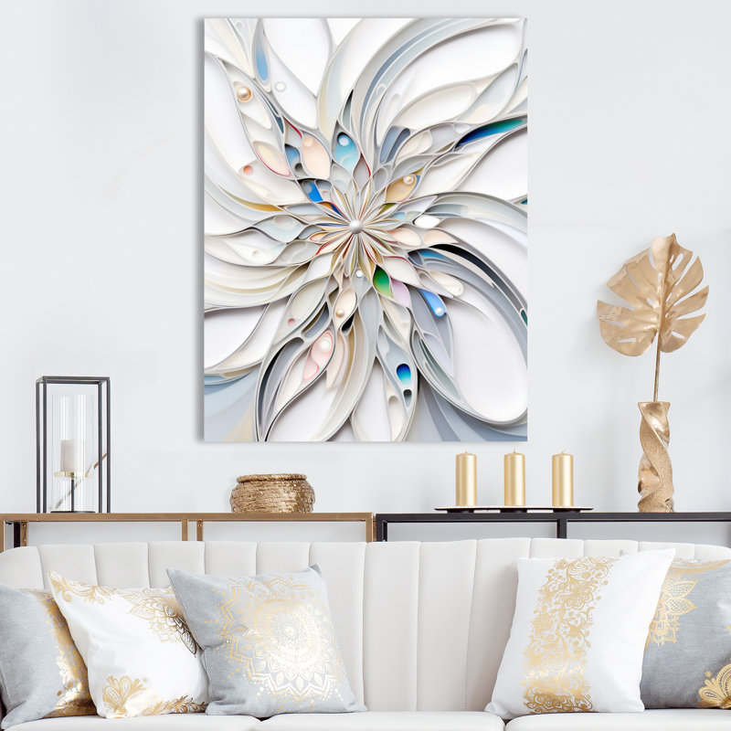 «White Cosmic Flowers I», reproduction sur toile, Toile tendue, H 32 po x l 16 po x P 1 po