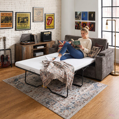 Canapé-lit convertible de 56,7 po avec causeuse convertible avec matelas double, deux porte-gobelets et un espace de rangement pour les accoudoirs pour le salon et l’appartement