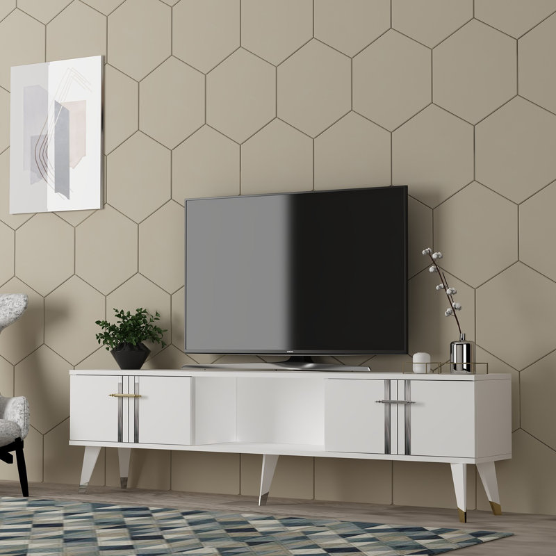 Savion Unfinished TV Stand for TVs up to 65", White/Silver