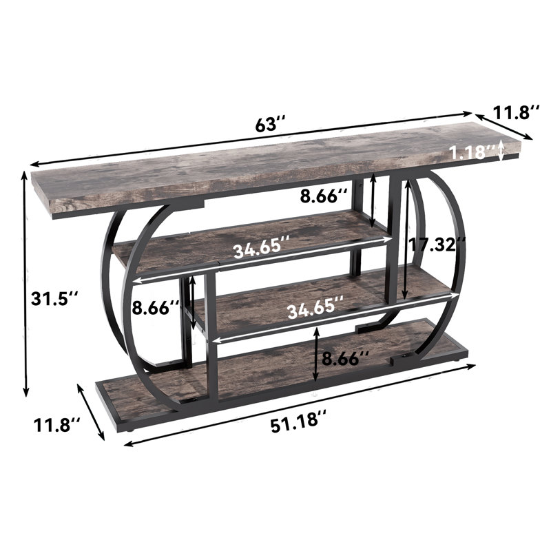 63 Inch Long Console Table Industrial Sofa Table Behind Couch Narrow Entryway Tables Living-Room Hallway Foyer Accent Table 4 Tier Display Shelves Metal Frame
