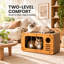 Grattoir pour chat en bois et en carton ondulé avec boules de jouets interactives, salon de chat à plusieurs niveaux pour chats d'intérieur, style brun 03