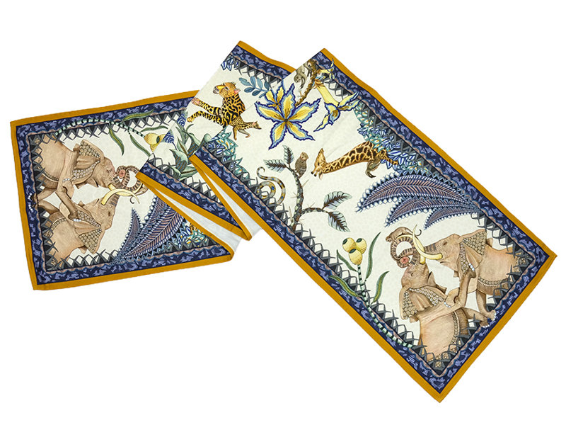 Ardmore Cotton Table Runner, 138" L x 16" W, Blue/White/Cream