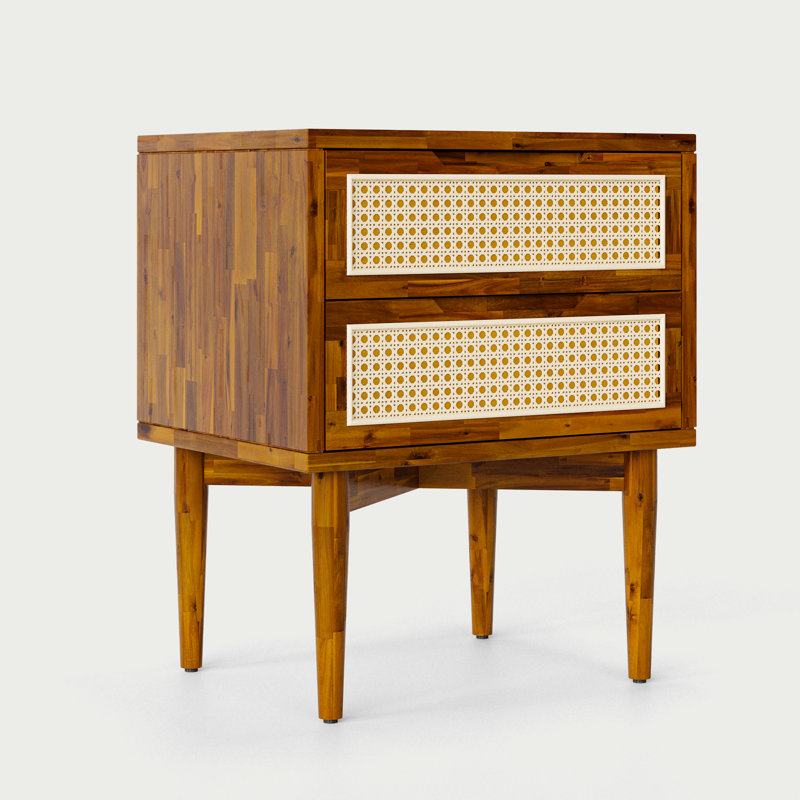 Oliver Solid Wood 2-Drawer Nightstand, Caramel