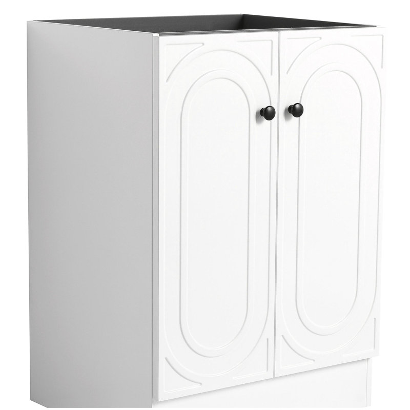 Meuble-lavabo autoportant de 24 po et 2 portes d'armoire à fermeture en douceur - sans le lavabo, Blanc