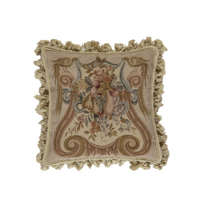 Needlepoint Fringed Reversible Throw Pillow