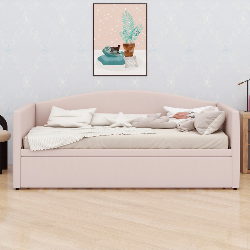 Daybed With Extended Pop Up Trundle, Pink