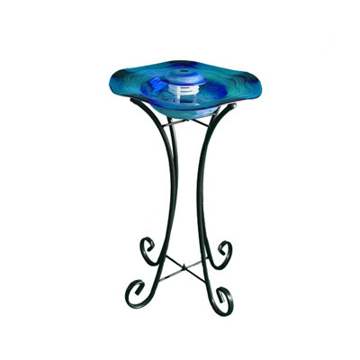 27" Tall Floor Mist Fountain with 12 Colour Changing LED Lights and Inline Control - Blue Glass and Metal Design, Blue Freestanding Indoor