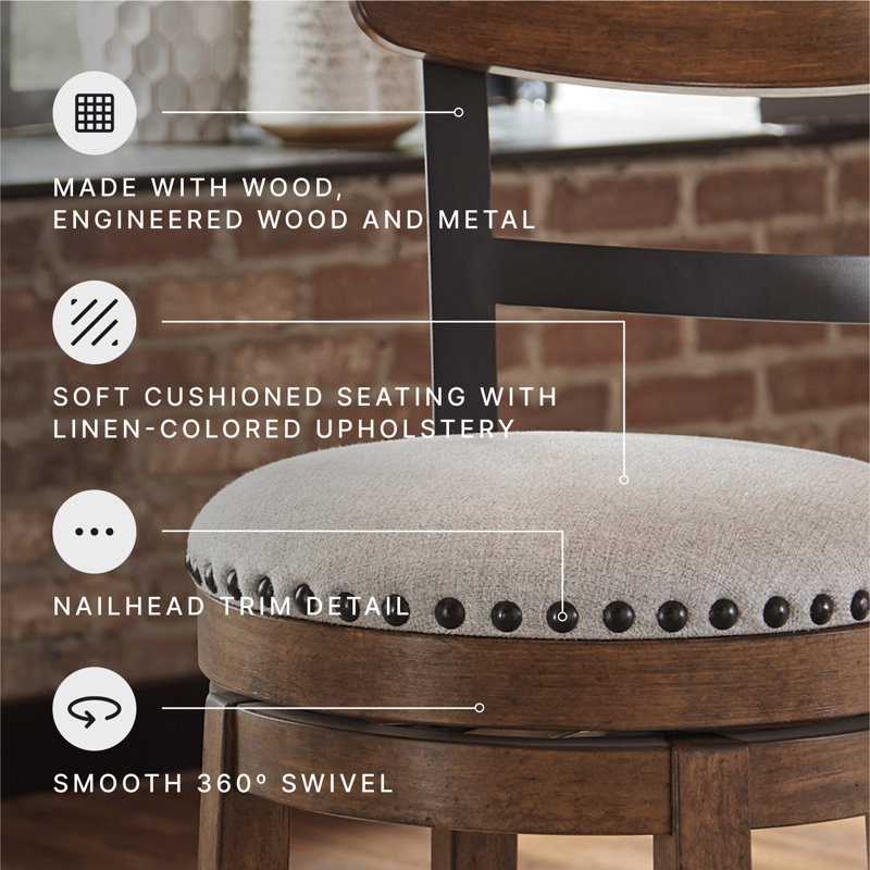Swivel Upholstered Counter Stool, Brown, Counter Stool (24" Seat Height)