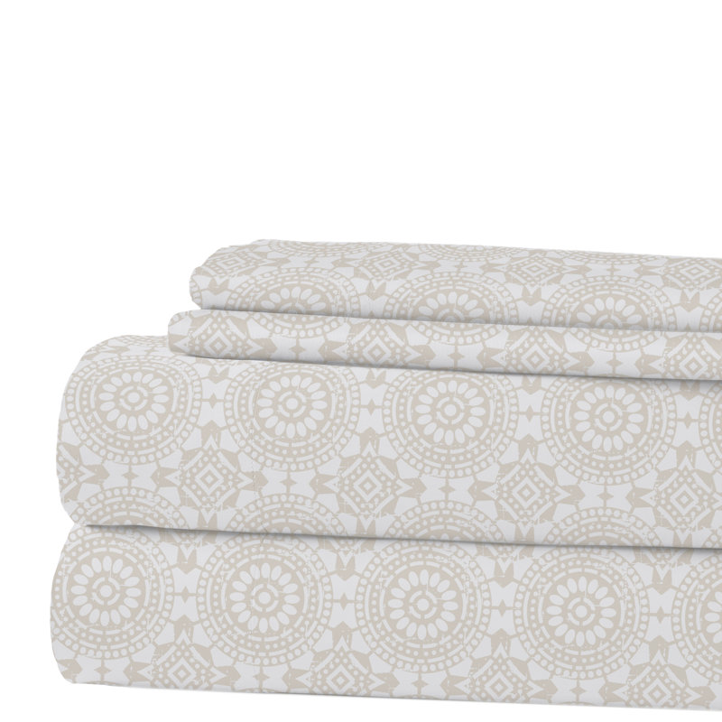 Ensemble de draps en microfibre 4 pièces Modern, Ensemble de draps pour grand lit avec 2 taies d'or, Abella / géométrique