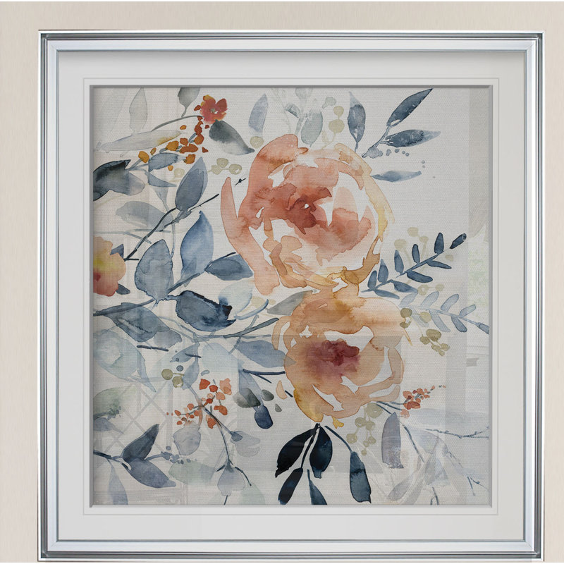 «Flowering Branches I», peinture, H 24 po x l 24 po x 1,5 po, Encadrement argenté