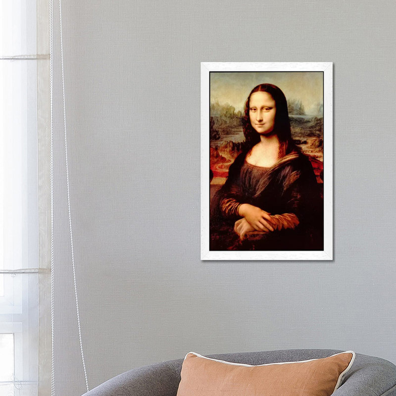 Mona Lisa by Leonardo Da Vinci - Print on Canvas, 101.6 cm H x 66.04 cm W, White Framed