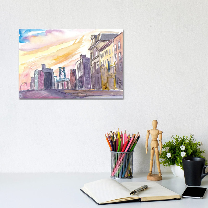 Brooklyn With Williamsburg Bridge by Markus & Martina Bleichner - Wrapped Canvas Painting, 20.32 cm H x 30.48 cm W