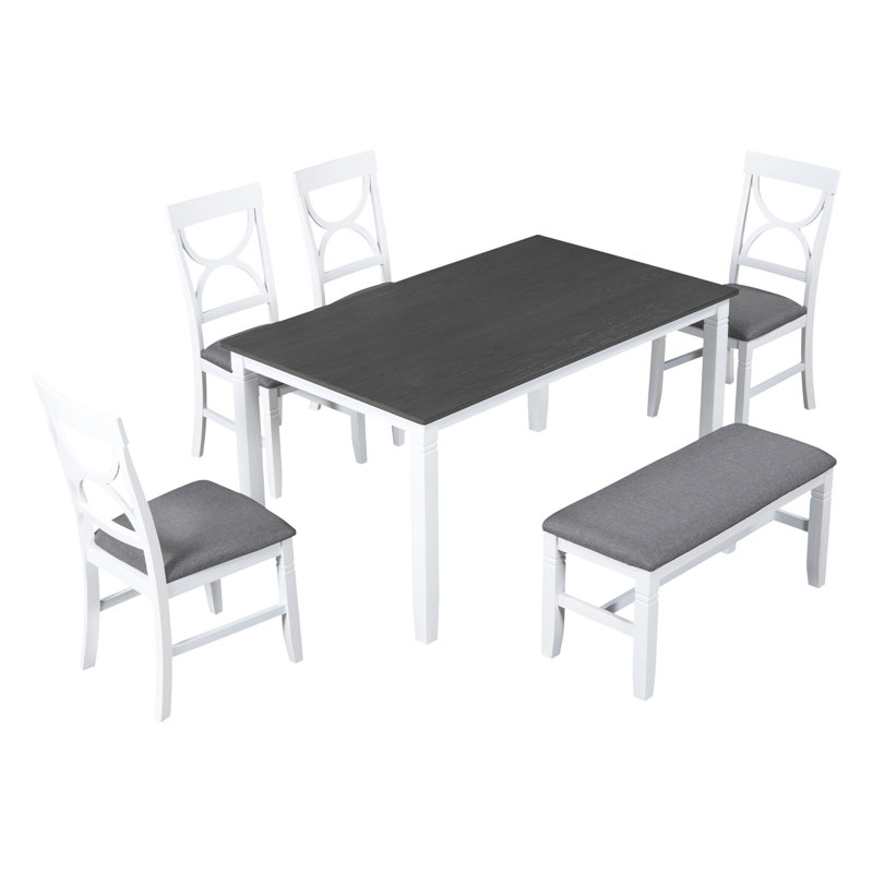 Ensemble de table de salle à manger en bois 6 pièces avec banc rembourré et 4 chaises de salle à manger Topmax
